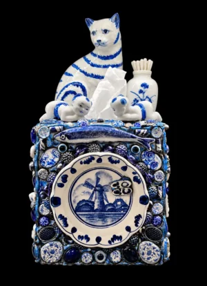 Delft Blue Cat Tissue Box